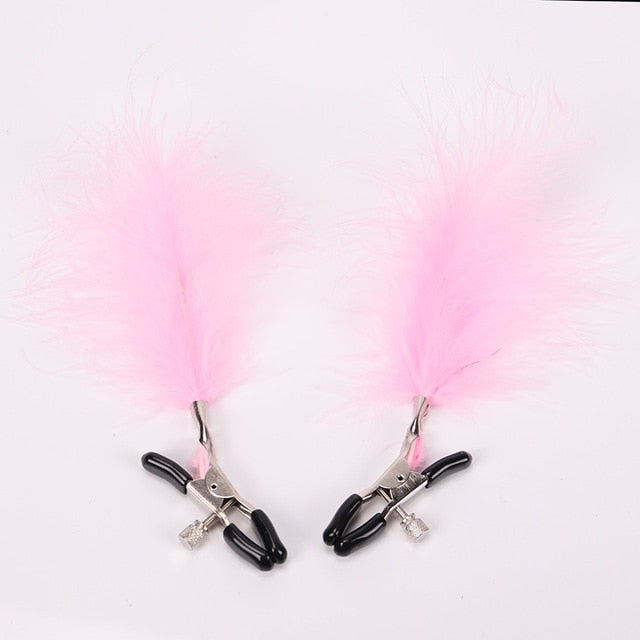 1 Pair Metal Sexy Breast Nipple Clamps Feather Adult Game Fetish Flirting Teasing Sex Toys